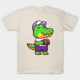 Cute Crocodile Photographer Holding Camera Cartoon T-Shirt